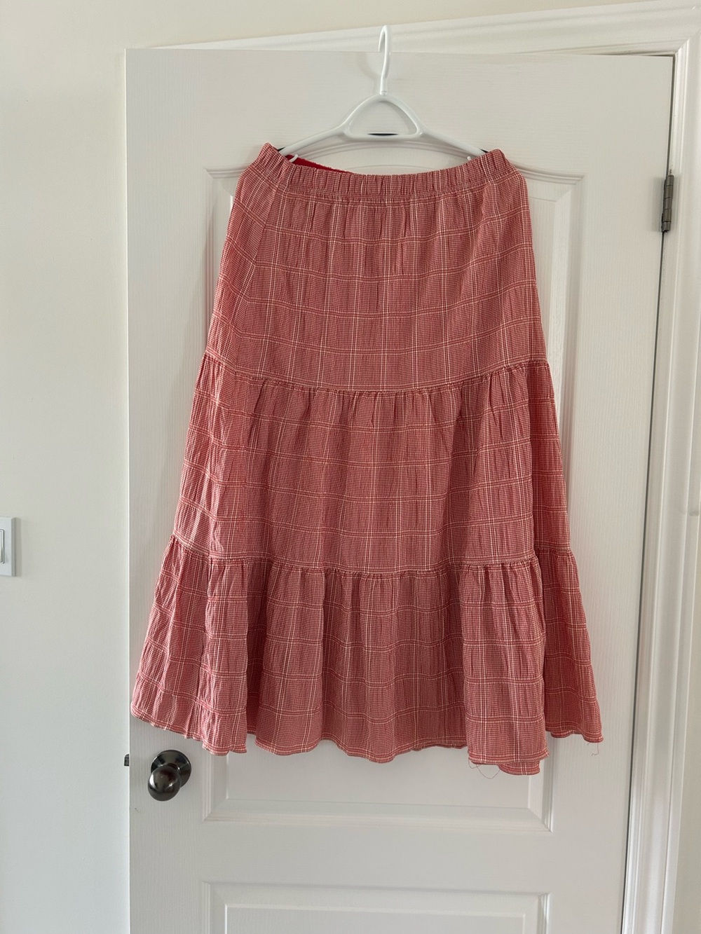 Tiered Pink-red Midi Skirt